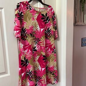 Ruby Rd. Pink and Green Floral Long Sleeve Dress